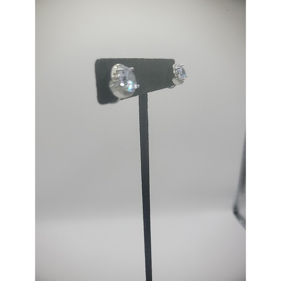 Vintage Silver Tone Earrings Clip On Huggie Crystal Jewelry Costume - Picture 4 of 12